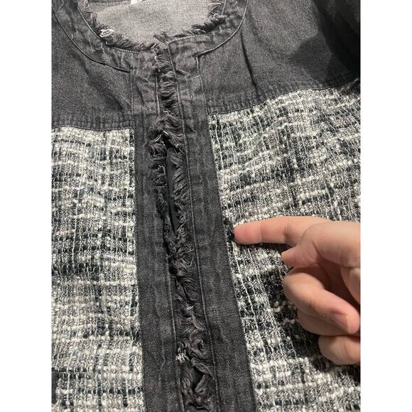 Jean Tweed Jacket Arianna Howards Womens Small Medium Denim Fringe Boxy Black - Picture 3 of 10